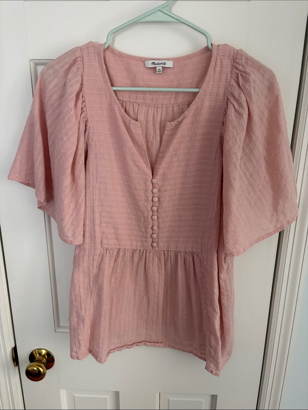 Madewell Blush Pink Flutter Sleeve Peplum Blouse